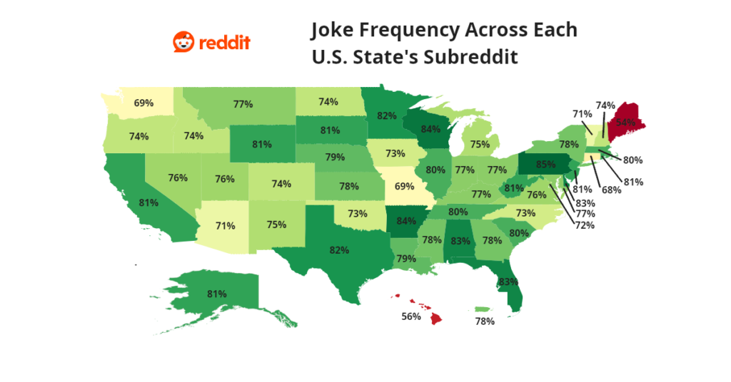 Mapping the Funniest US States on Reddit using AI